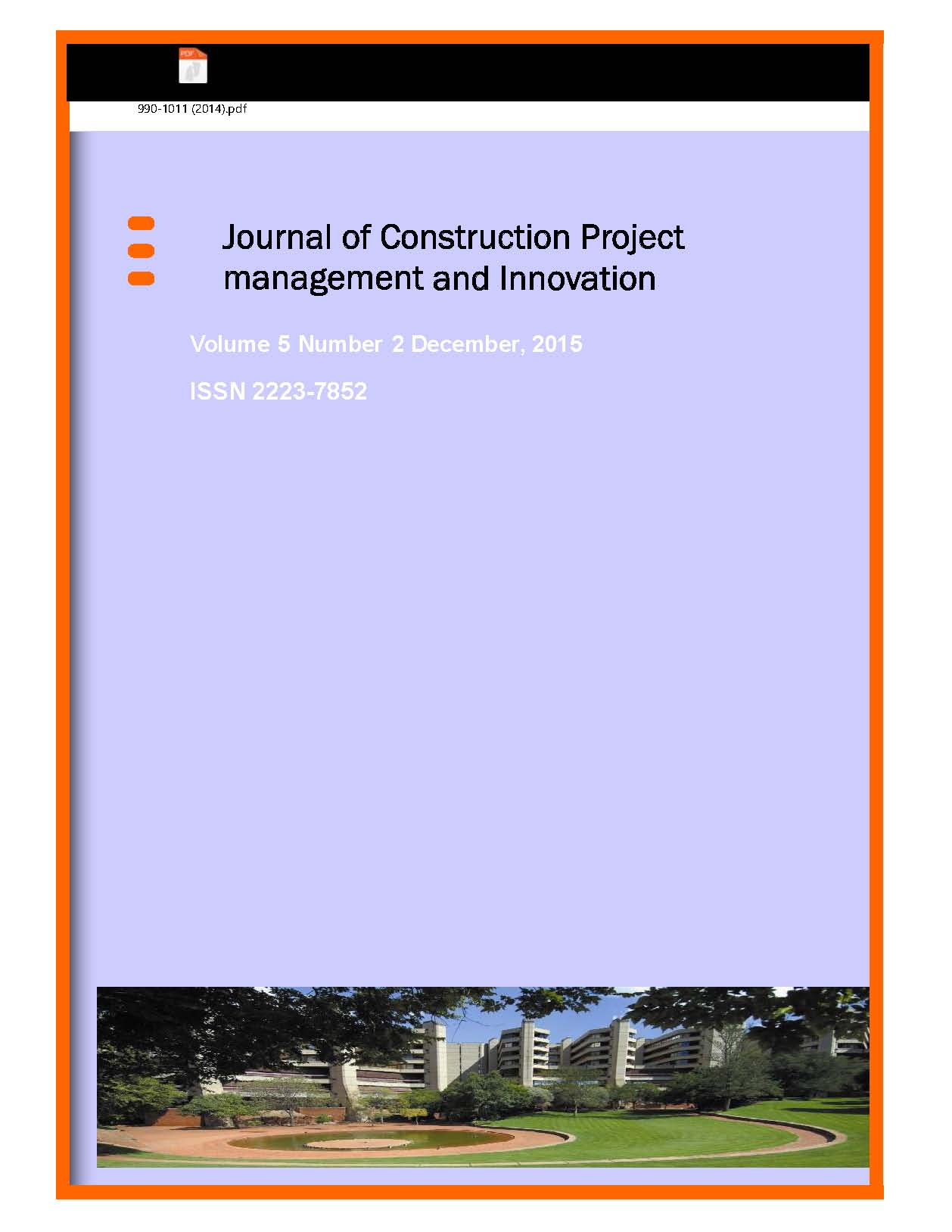 					View Vol. 5 No. 2 (2015): Journal of Construction Project Management and Innovation
				